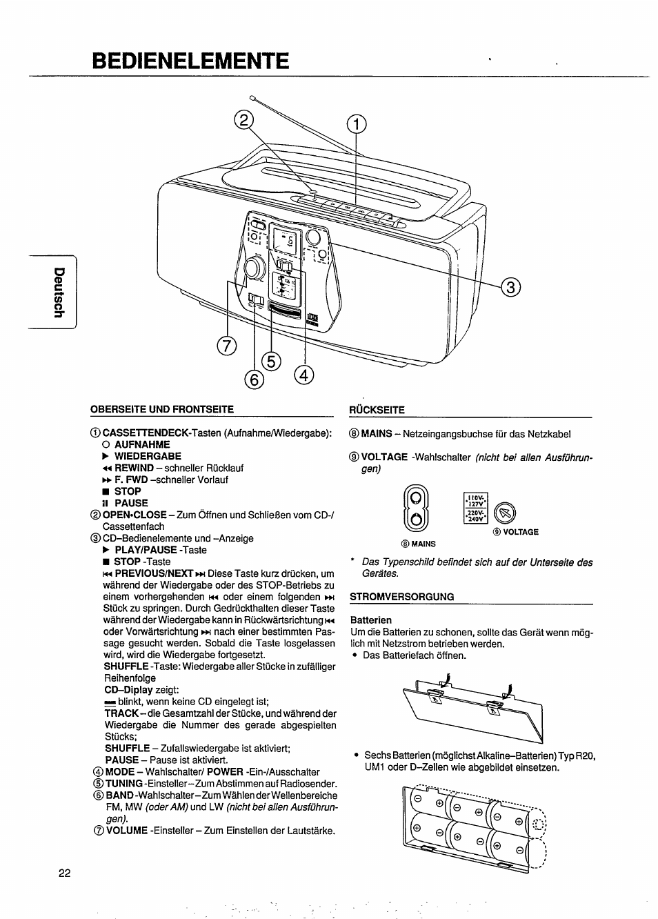 Bedienelemente | Philips AZ 8040 User Manual | Page 4 / 15