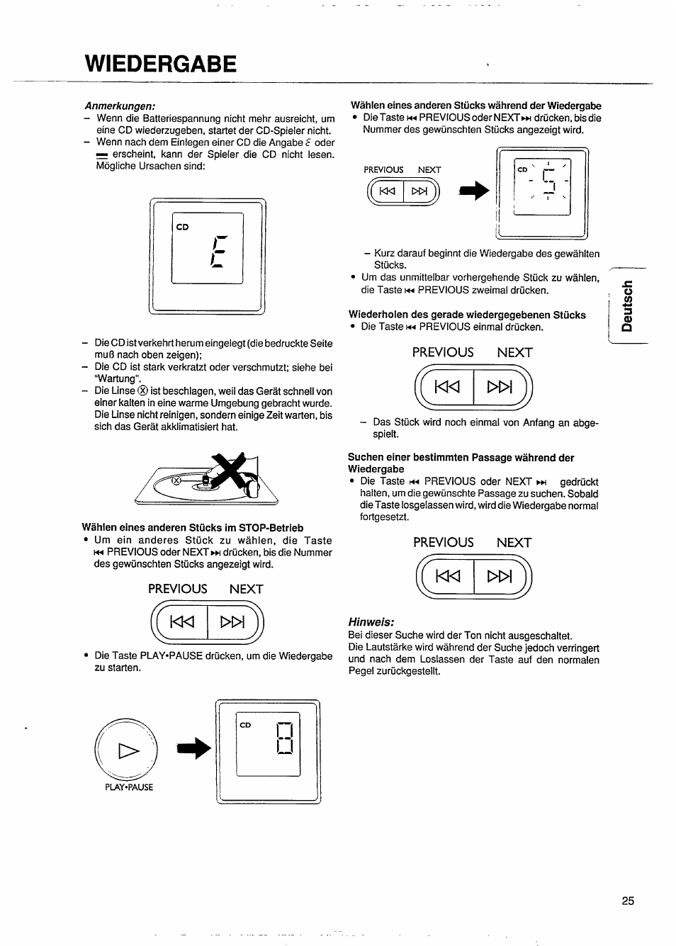 Wiedergabe, Km »i | Philips AZ 8040 User Manual | Page 7 / 15