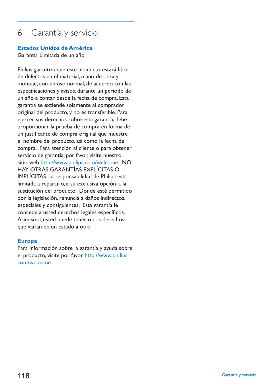 6 garantía y servicio | Philips SJM3152 User Manual | Page 118 / 338