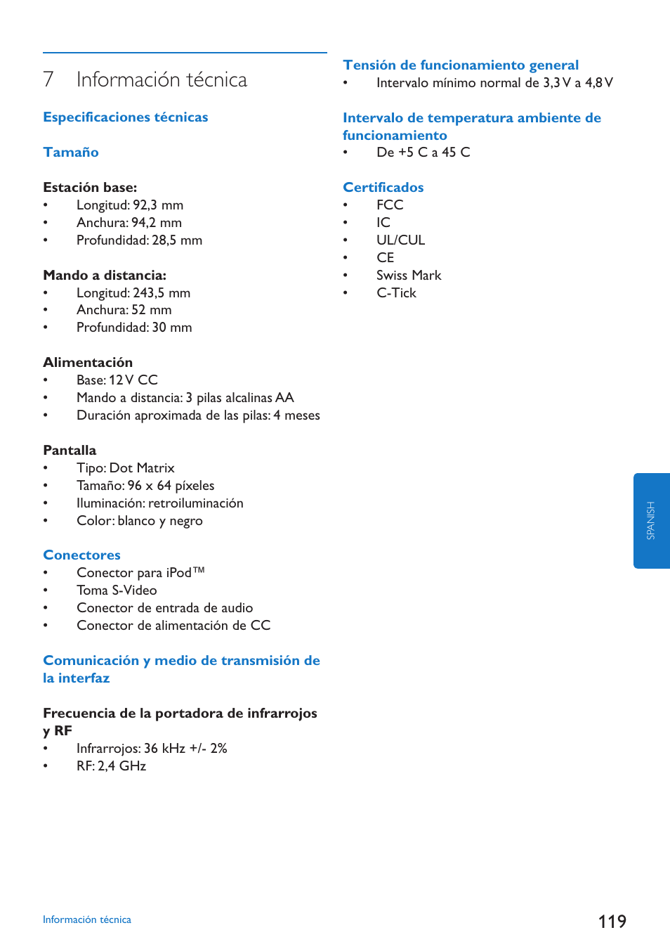 7 información técnica | Philips SJM3152 User Manual | Page 119 / 338