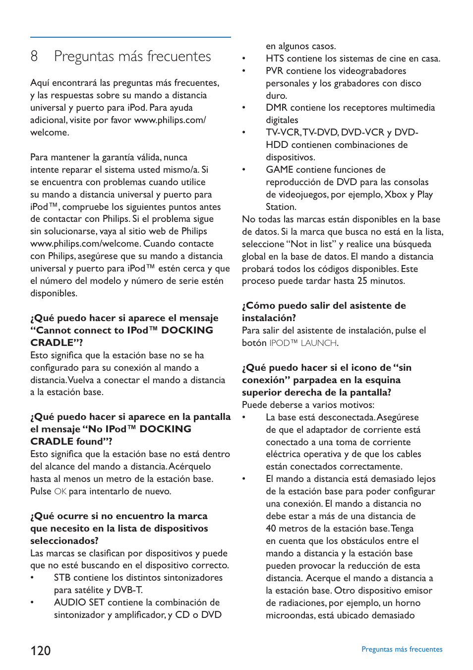 8 preguntas más frecuentes | Philips SJM3152 User Manual | Page 120 / 338