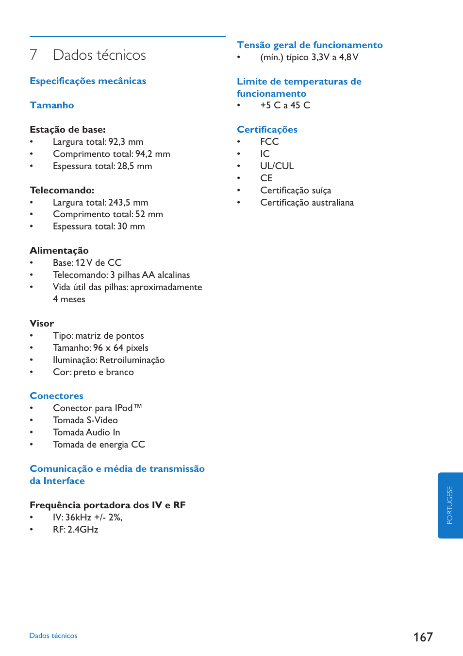 7 dados técnicos | Philips SJM3152 User Manual | Page 167 / 338