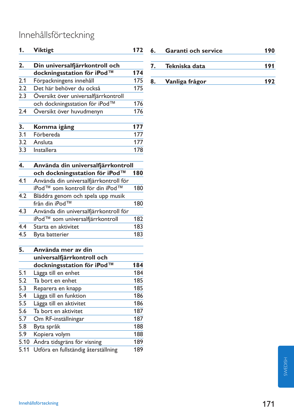 Innehållsförteckning | Philips SJM3152 User Manual | Page 171 / 338