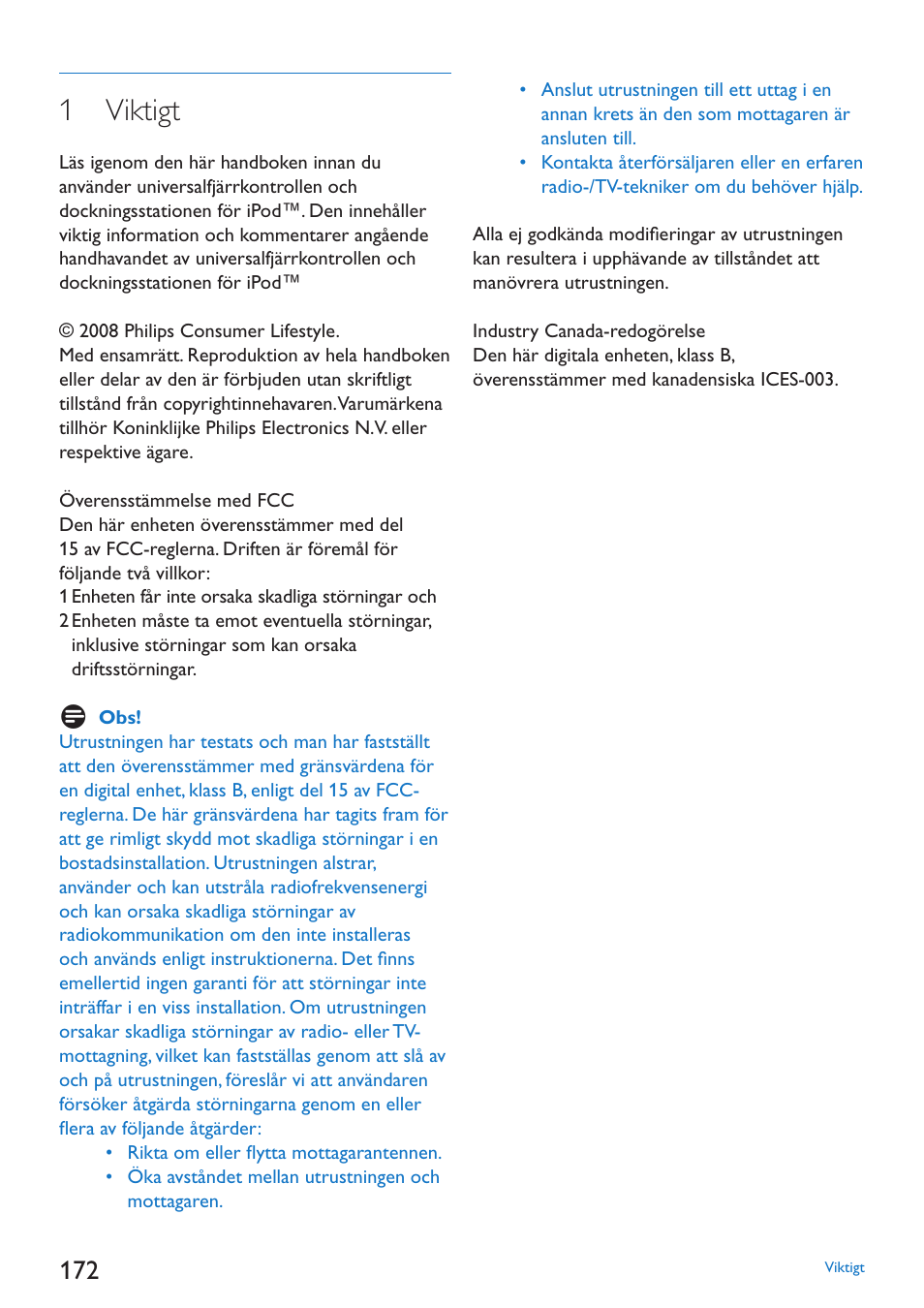 1 viktigt | Philips SJM3152 User Manual | Page 172 / 338