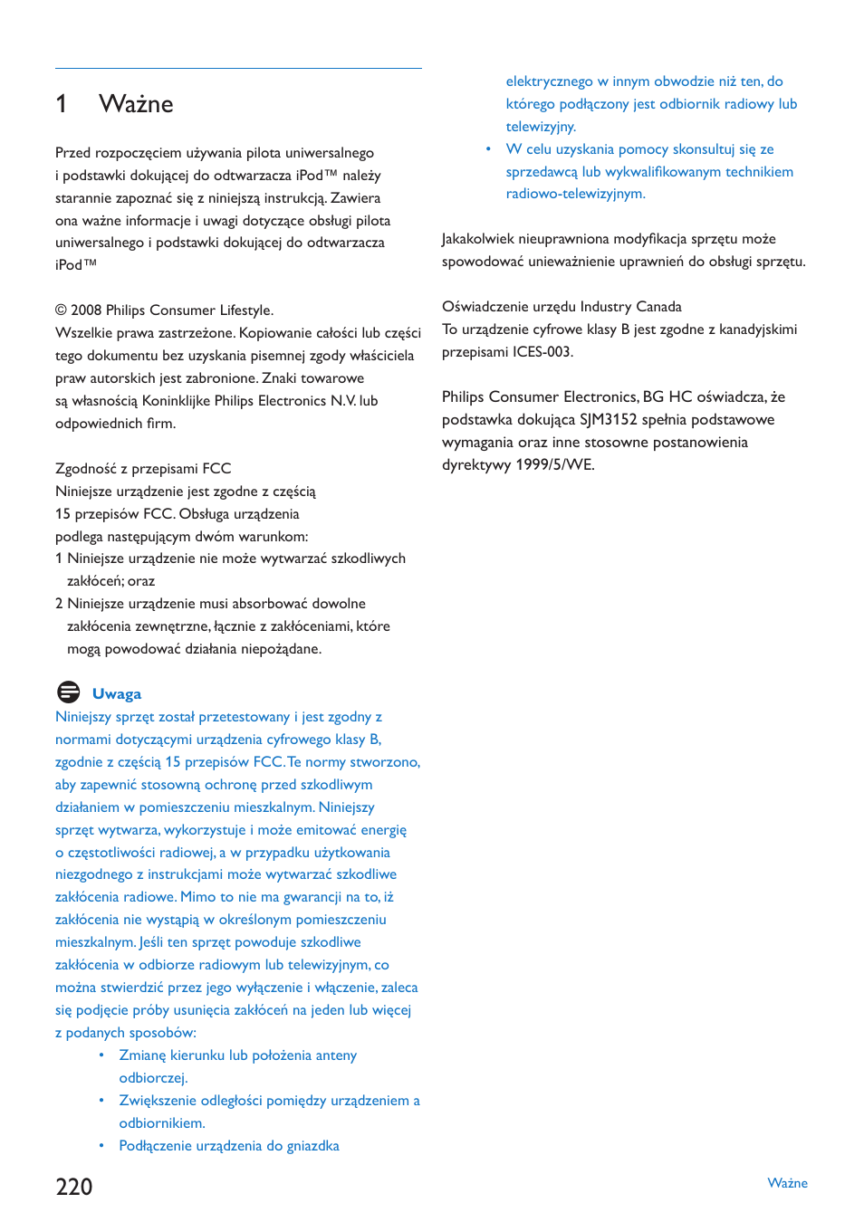 1 ważne | Philips SJM3152 User Manual | Page 220 / 338