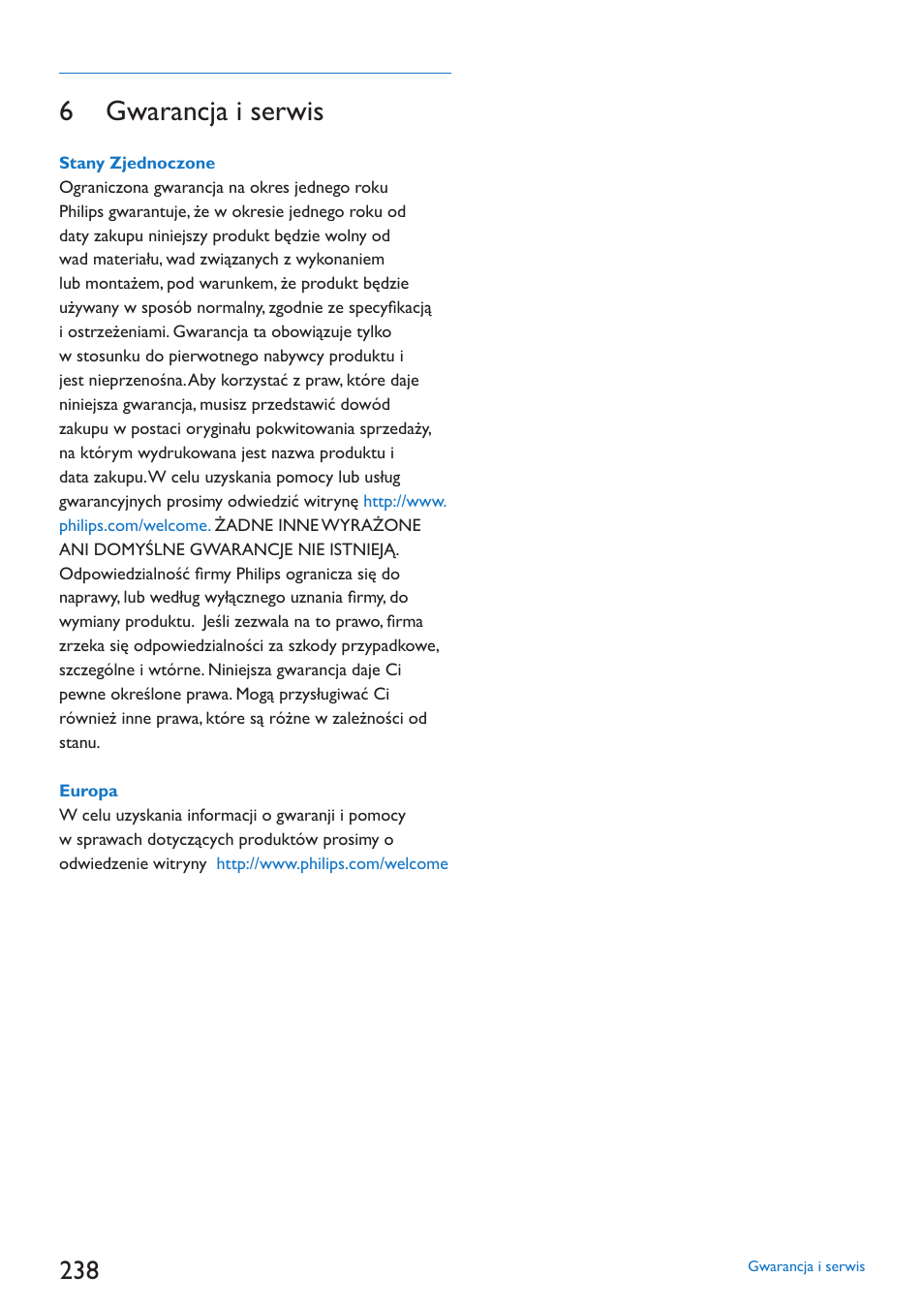 6 gwarancja i serwis | Philips SJM3152 User Manual | Page 238 / 338