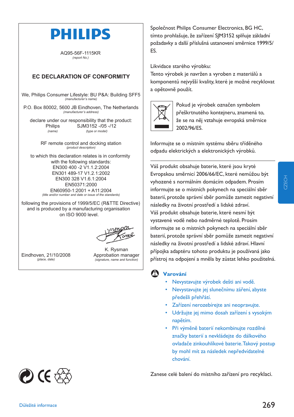 Recyklaci | Philips SJM3152 User Manual | Page 269 / 338