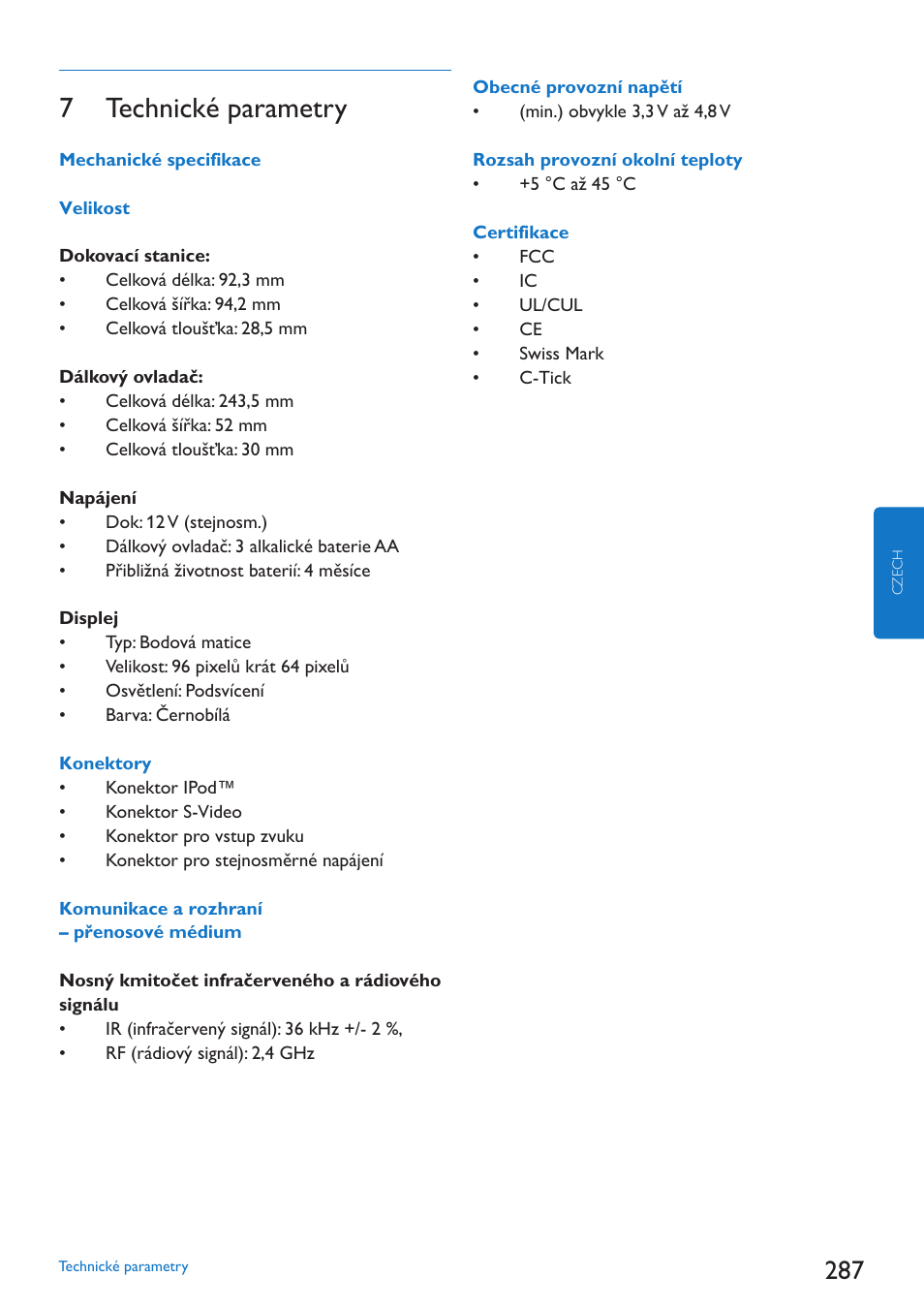 7 technické parametry | Philips SJM3152 User Manual | Page 287 / 338