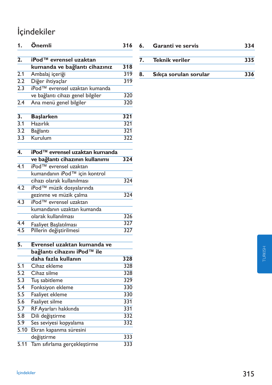 Içindekiler | Philips SJM3152 User Manual | Page 315 / 338