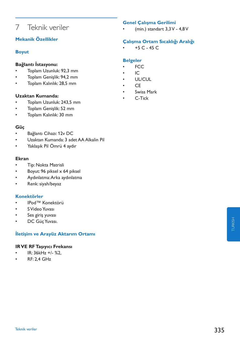 7 teknik veriler | Philips SJM3152 User Manual | Page 335 / 338