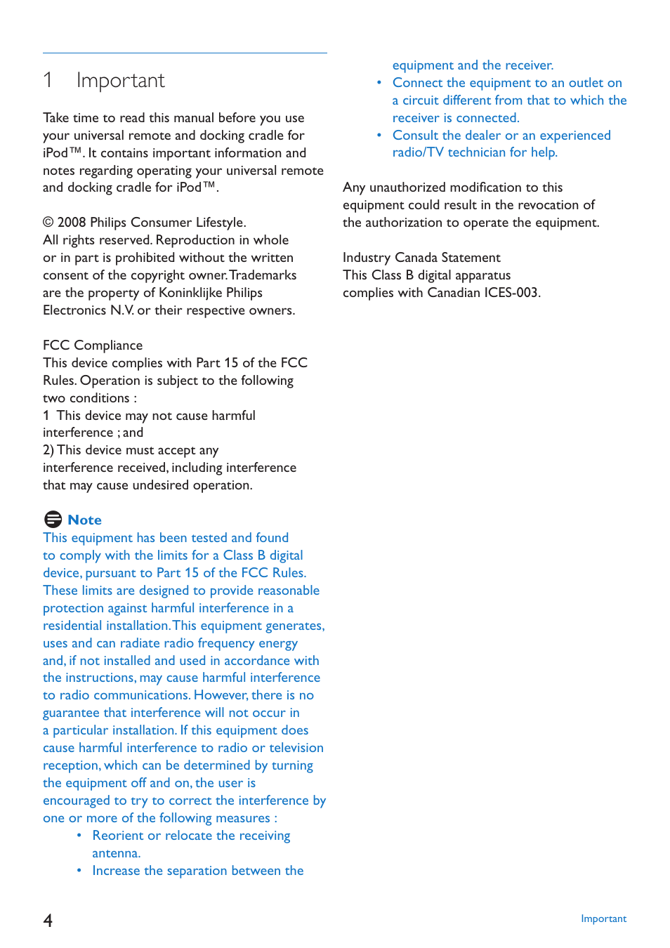 1 important | Philips SJM3152 User Manual | Page 4 / 338