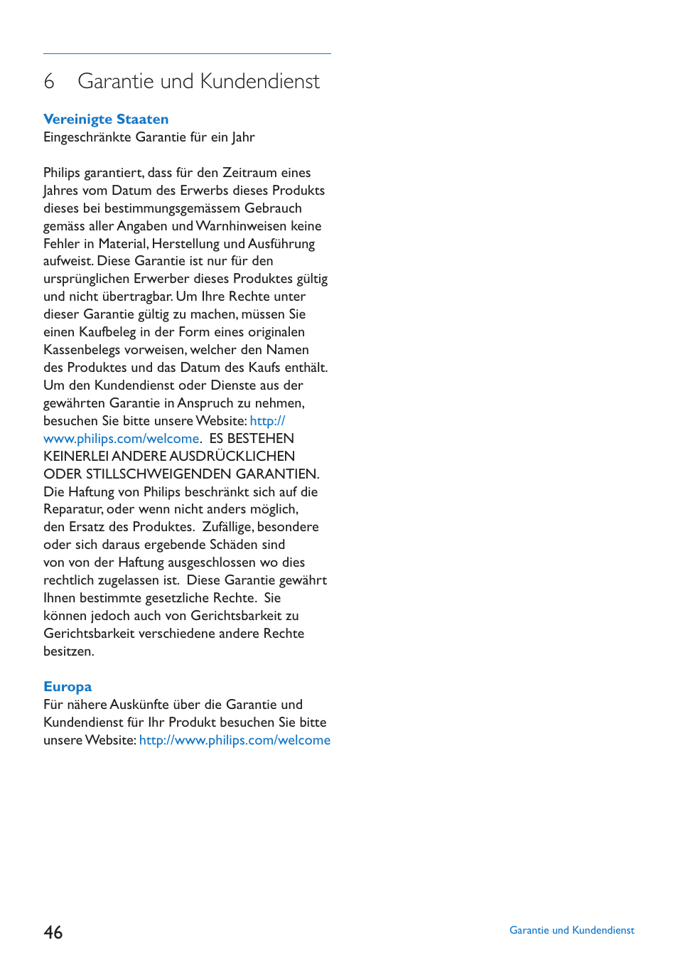 6 garantie und kundendienst | Philips SJM3152 User Manual | Page 46 / 338