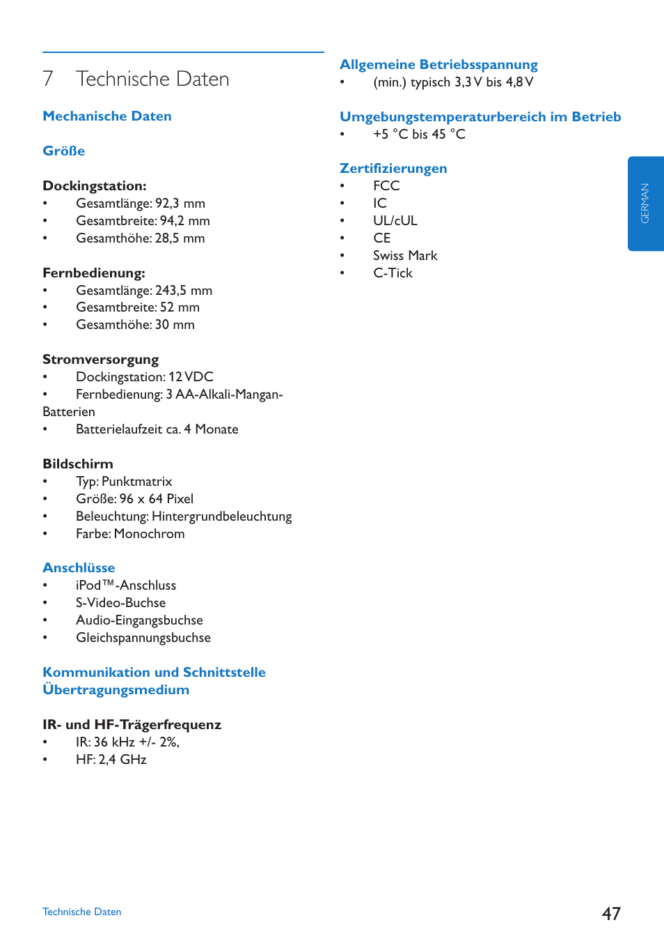 7 technische daten | Philips SJM3152 User Manual | Page 47 / 338