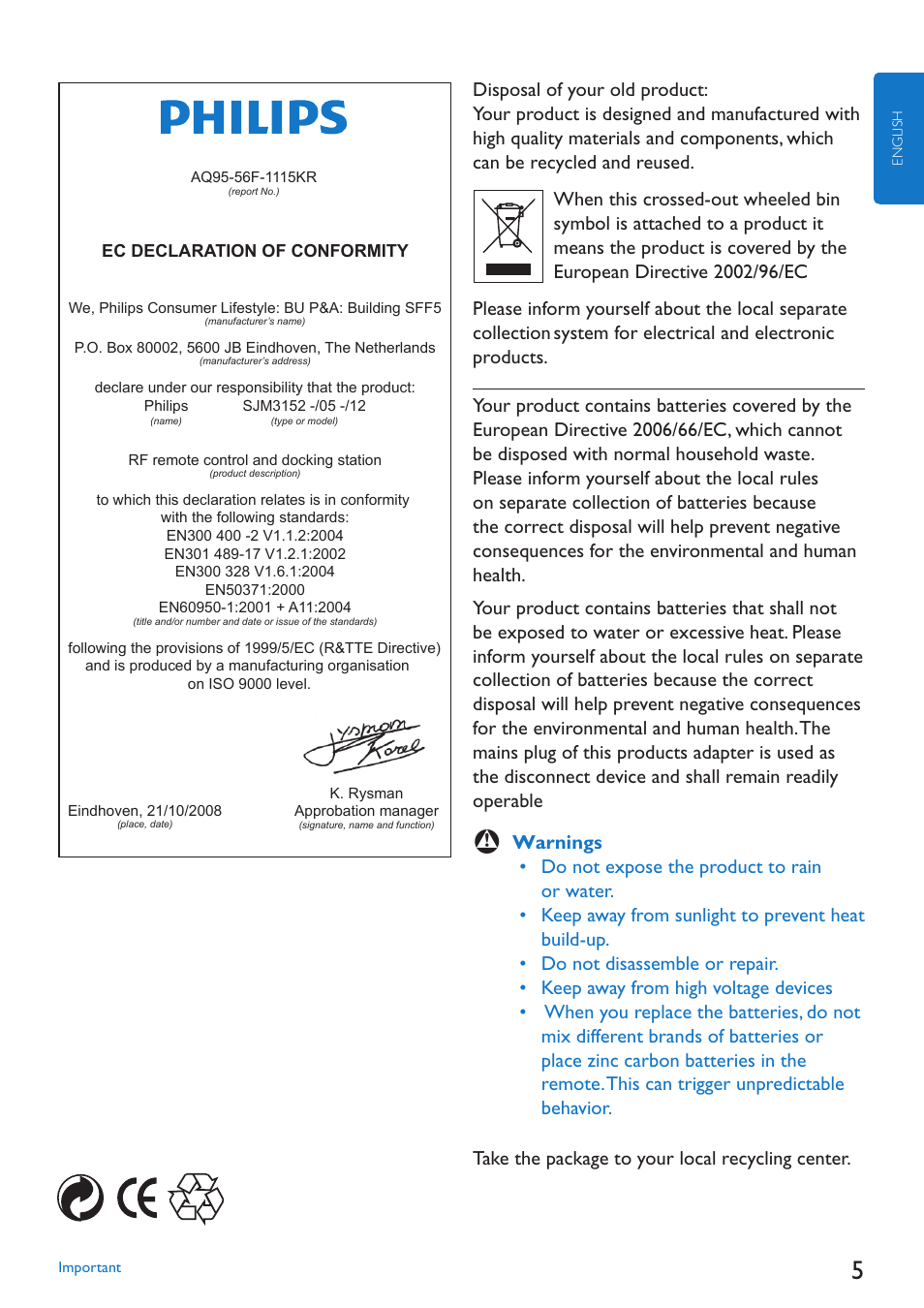 Philips SJM3152 User Manual | Page 5 / 338