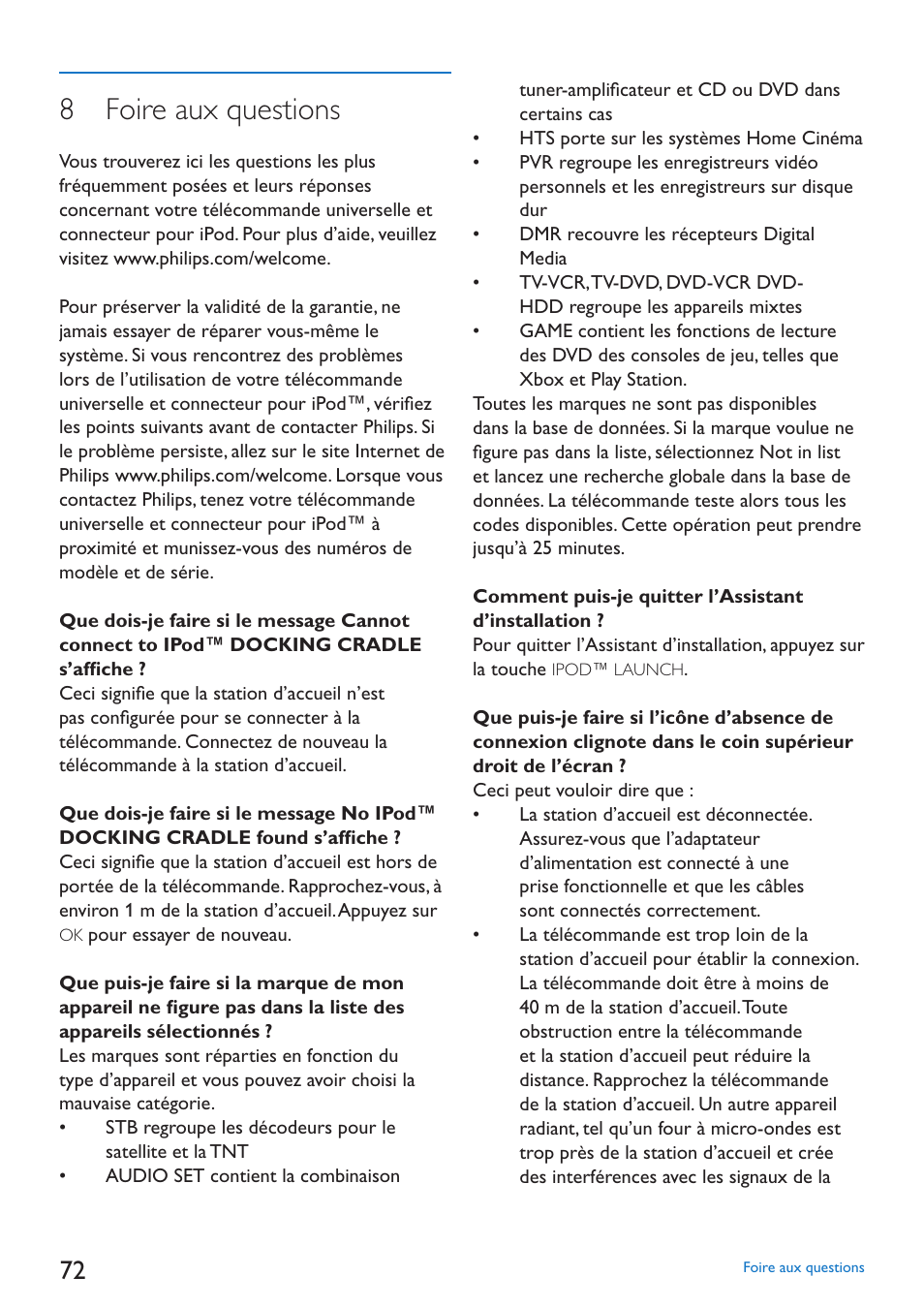 8 foire aux questions | Philips SJM3152 User Manual | Page 72 / 338