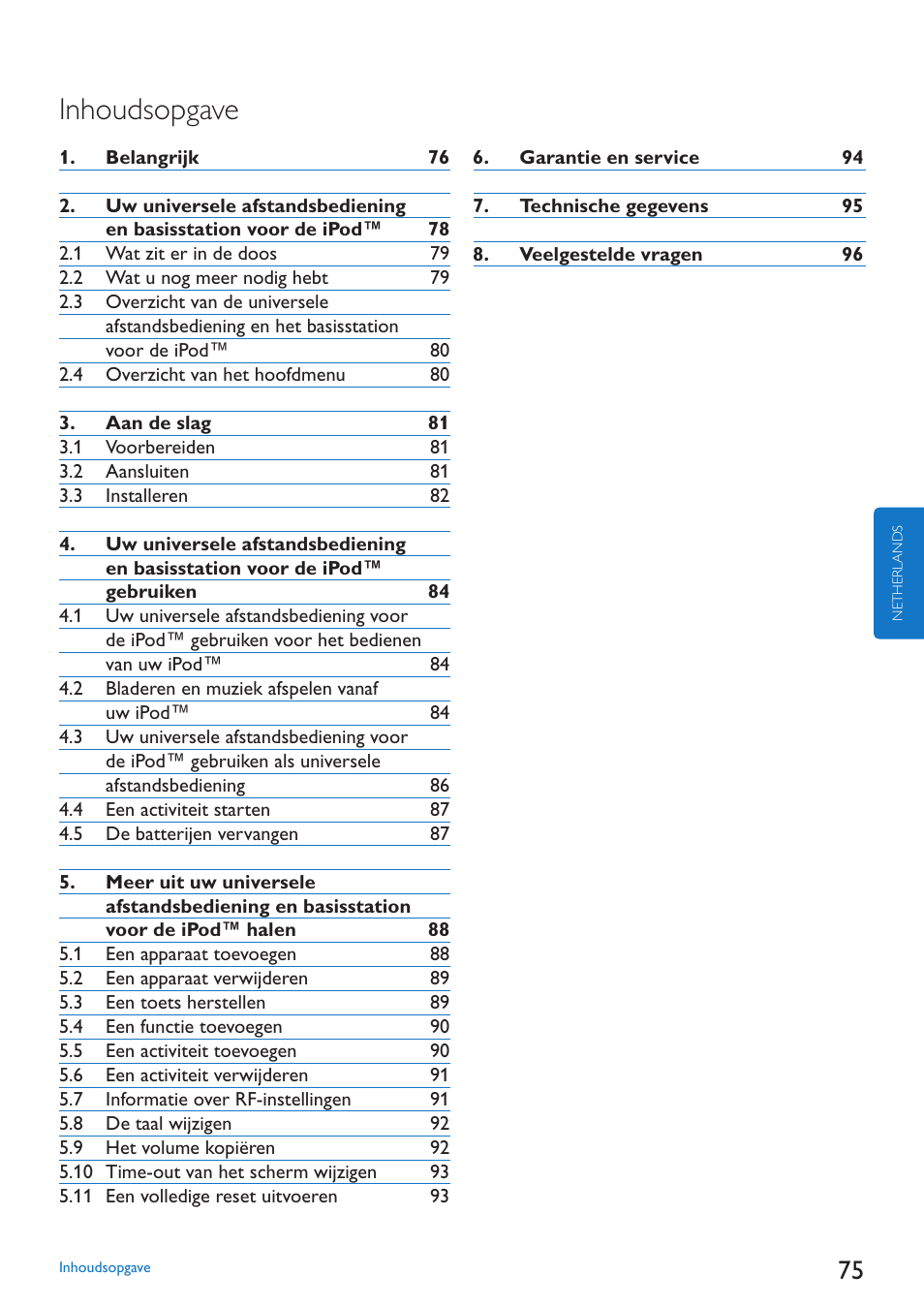 Inhoudsopgave | Philips SJM3152 User Manual | Page 75 / 338