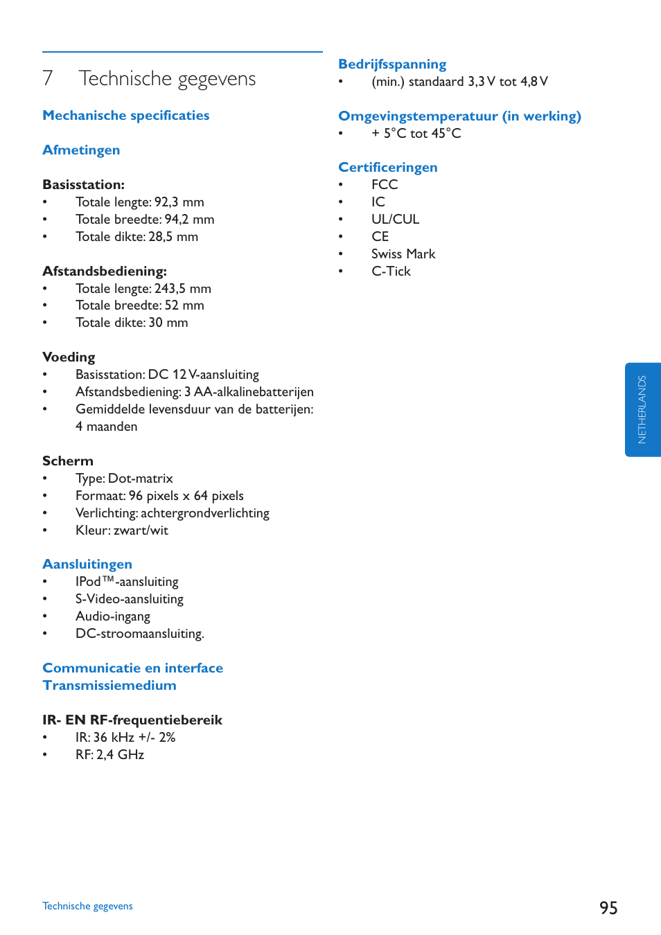7 technische gegevens | Philips SJM3152 User Manual | Page 95 / 338