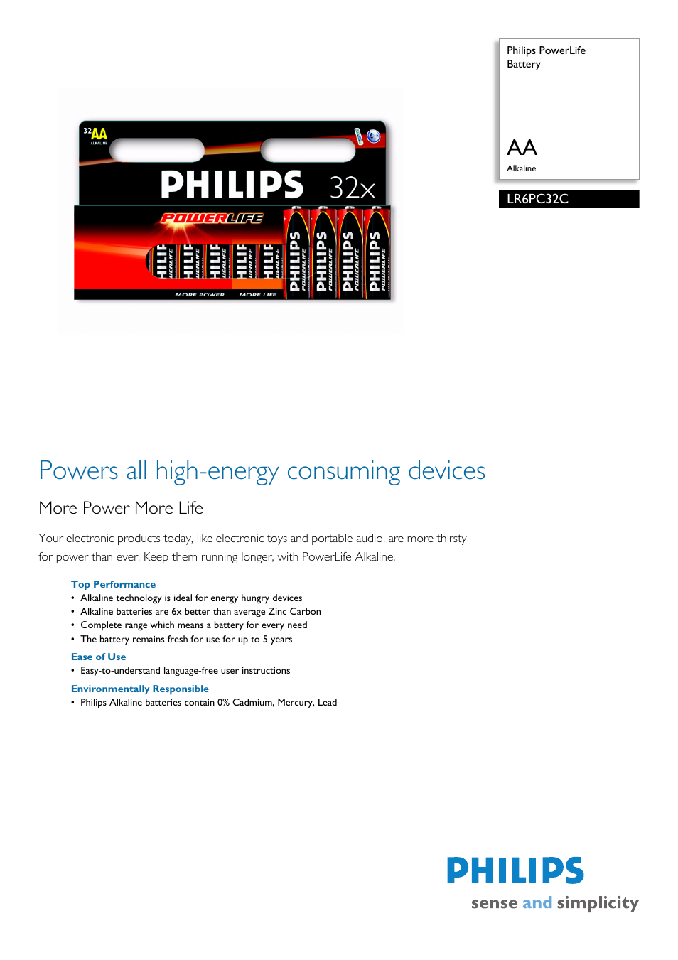 Philips Power Life LR6PC32C User Manual | 2 pages