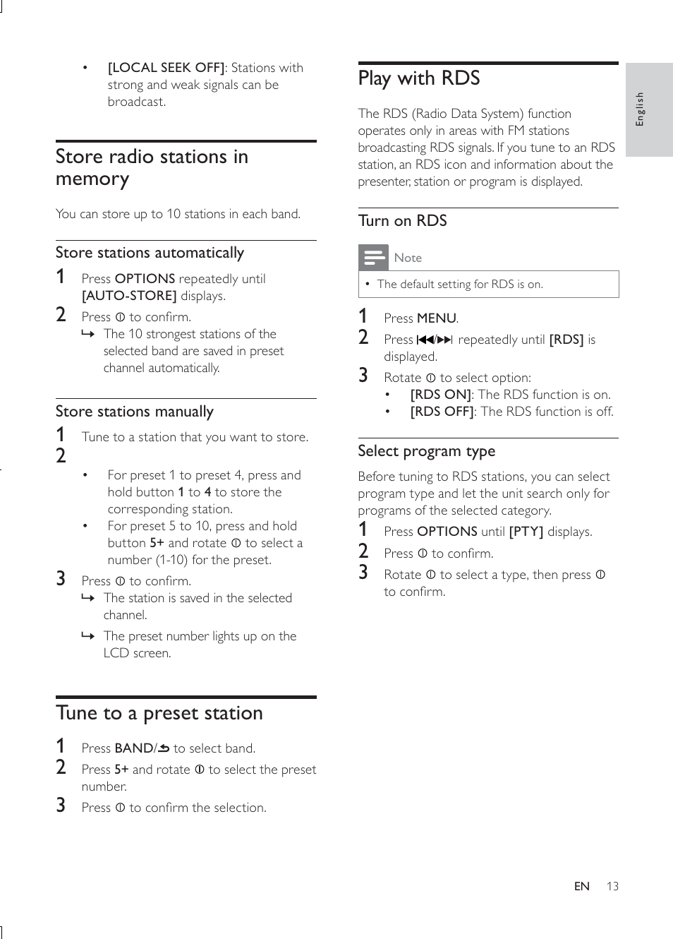 Play with rds, Tune to a preset station 1 | Philips CEM3000B User Manual | Page 12 / 27