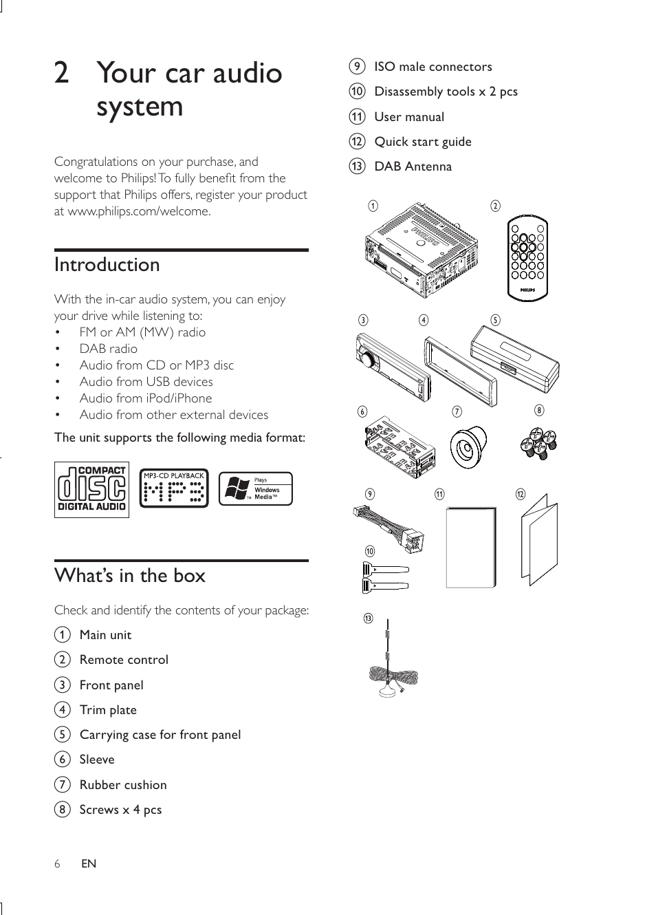 2 your car audio system | Philips CEM3000B User Manual | Page 5 / 27