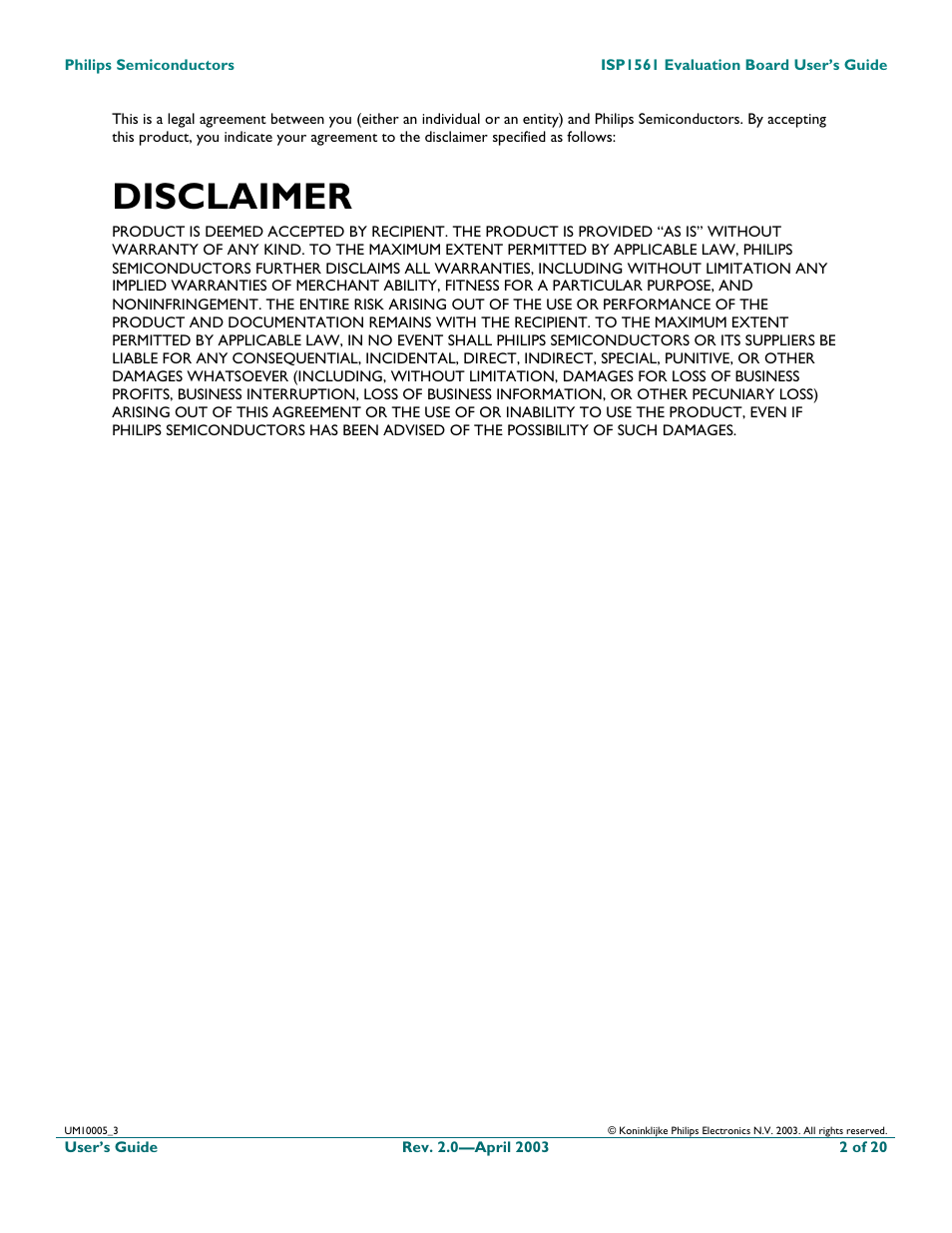 Disclaimer | Philips ISP1561 User Manual | Page 2 / 21