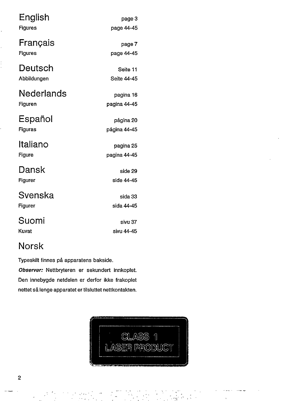 English, Français, Deutsch | Nederlands, Español, Italiano, Dansk, Sven ska sida ss, Suomi, Norsk | Philips AK 691 User Manual | Page 2 / 14