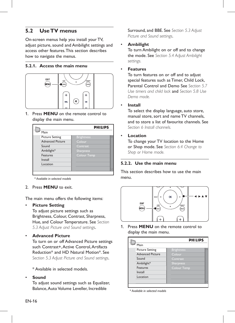 Use tv menus 5.2 | Philips 32PFL5203 User Manual | Page 18 / 46