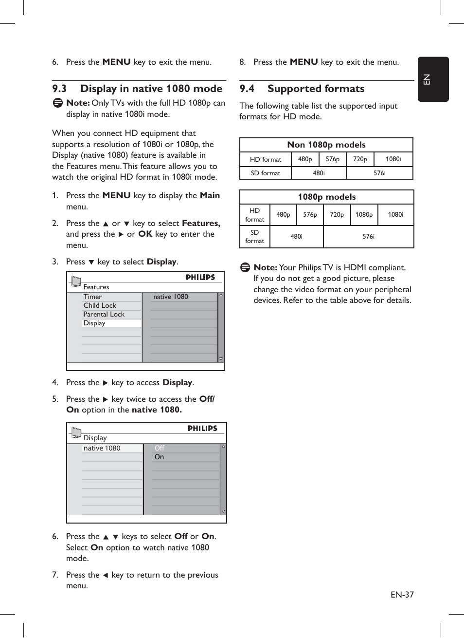 4 supported formats | Philips 32PFL5203 User Manual | Page 39 / 46