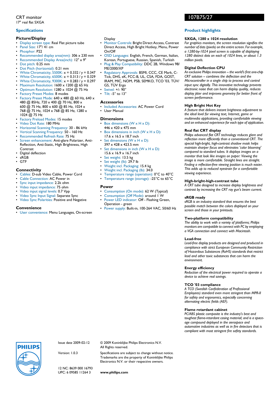 Philips 107B27 User Manual | Page 2 / 2