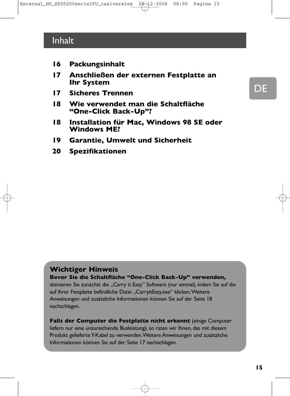 Inhalt | Philips SPD5220 User Manual | Page 15 / 51