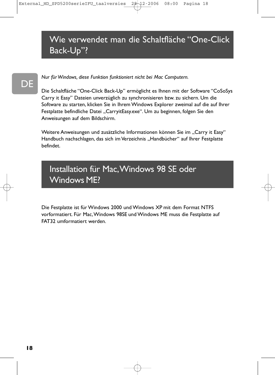 Installation für mac,windows 98 se oder windows me | Philips SPD5220 User Manual | Page 18 / 51