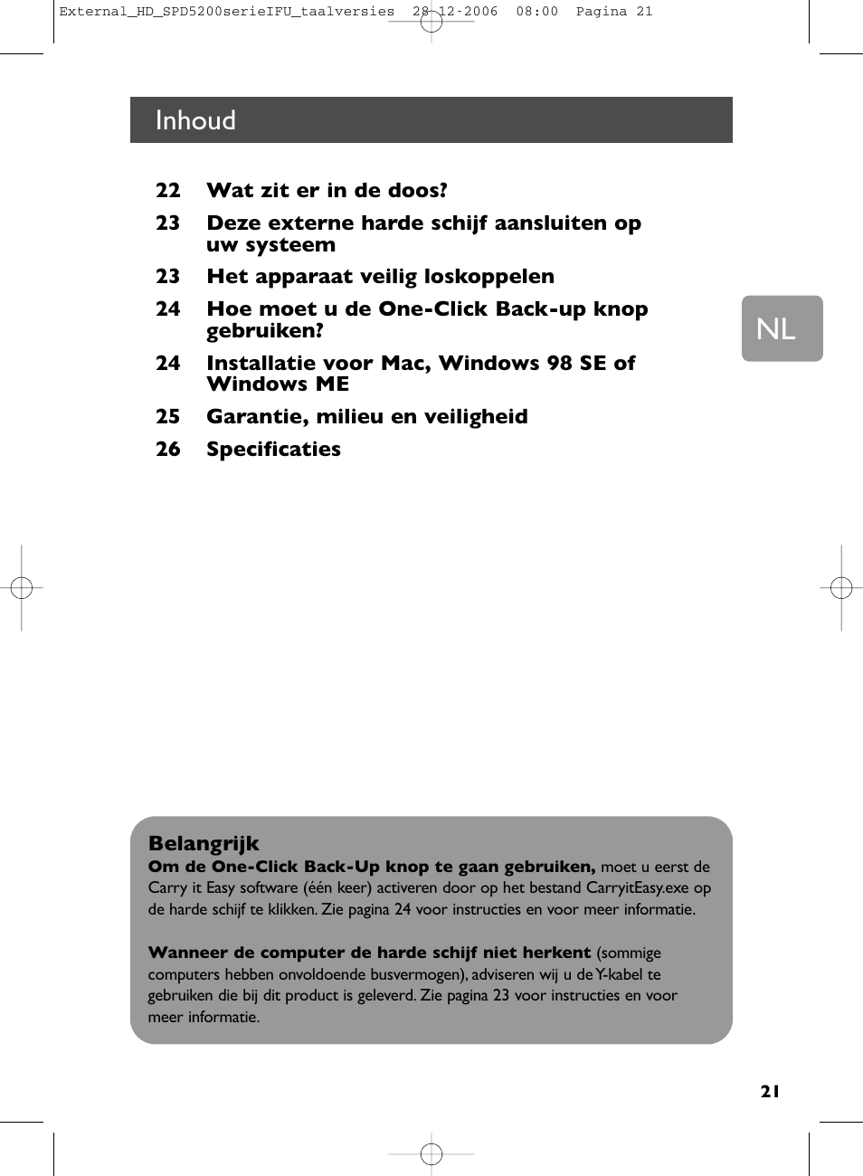 Inhoud | Philips SPD5220 User Manual | Page 21 / 51