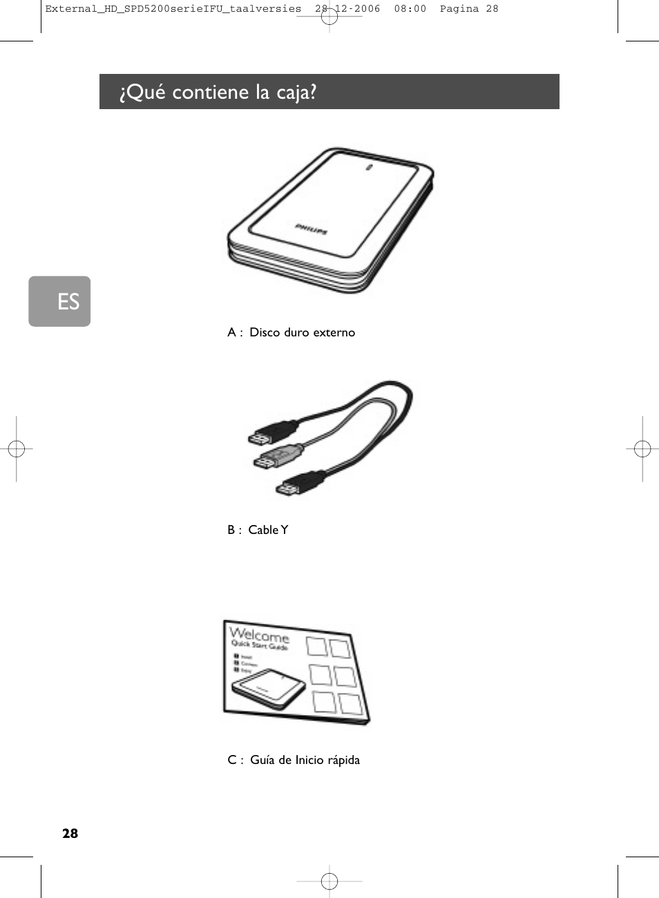 Qué contiene la caja | Philips SPD5220 User Manual | Page 28 / 51