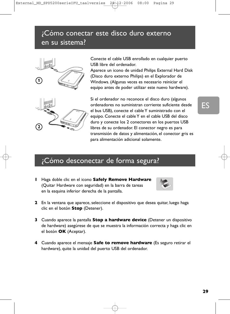 Cómo desconectar de forma segura | Philips SPD5220 User Manual | Page 29 / 51