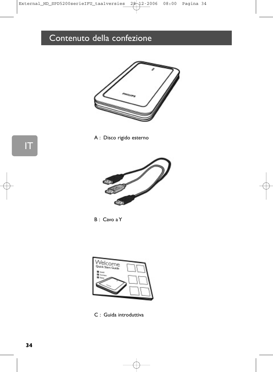 Contenuto della confezione | Philips SPD5220 User Manual | Page 34 / 51