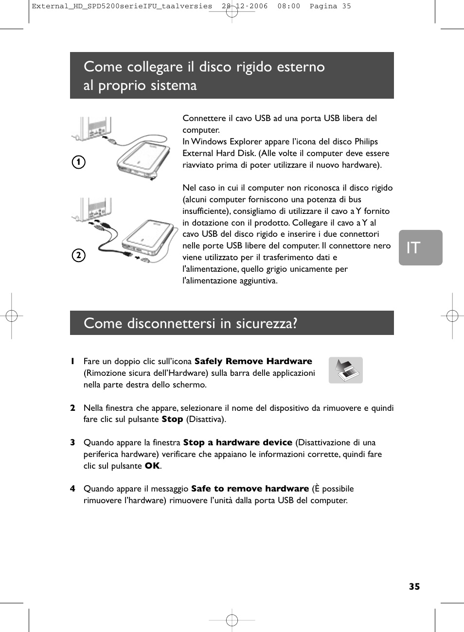 Come disconnettersi in sicurezza | Philips SPD5220 User Manual | Page 35 / 51