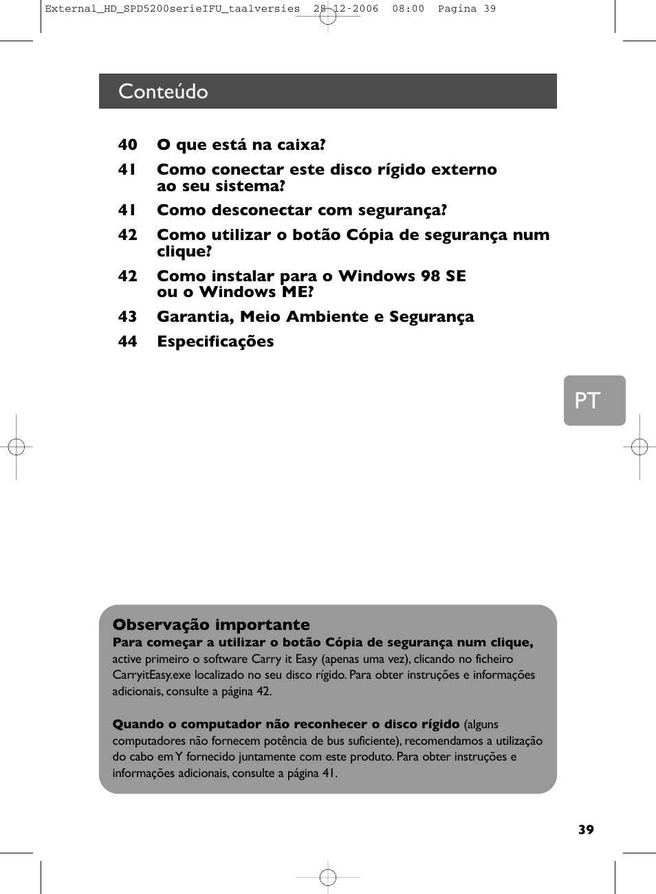 Conteúdo | Philips SPD5220 User Manual | Page 39 / 51