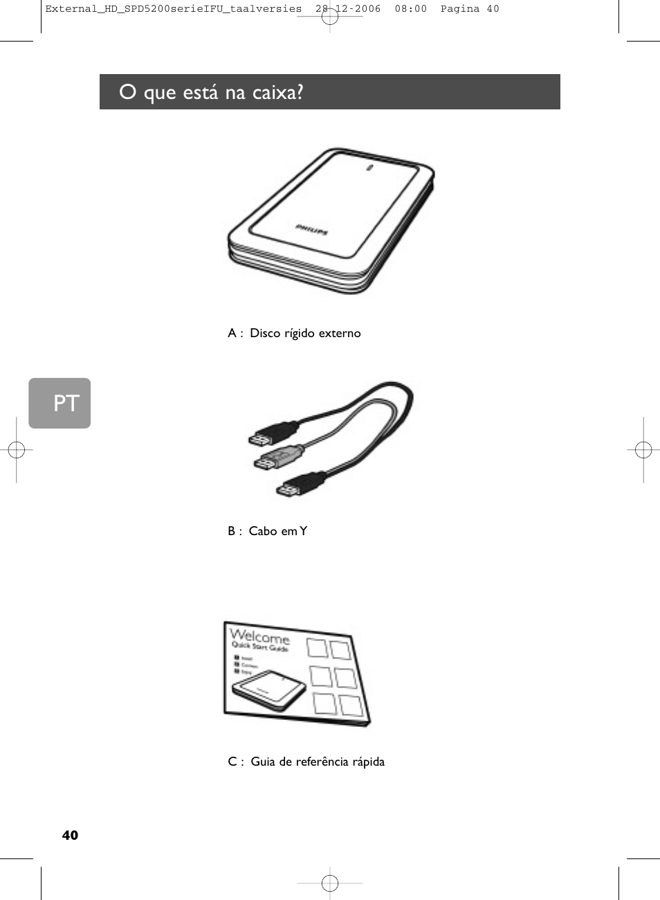 O que está na caixa | Philips SPD5220 User Manual | Page 40 / 51