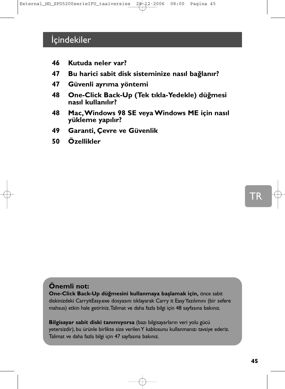 Içindekiler | Philips SPD5220 User Manual | Page 45 / 51