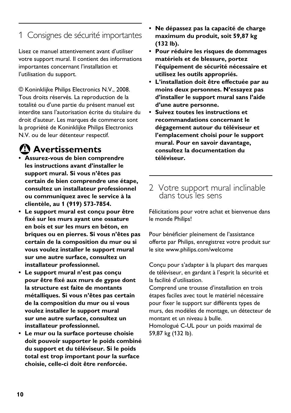 Avertissements, 1 consignes de sécurité importantes | Philips SQM5562/27 User Manual | Page 10 / 24