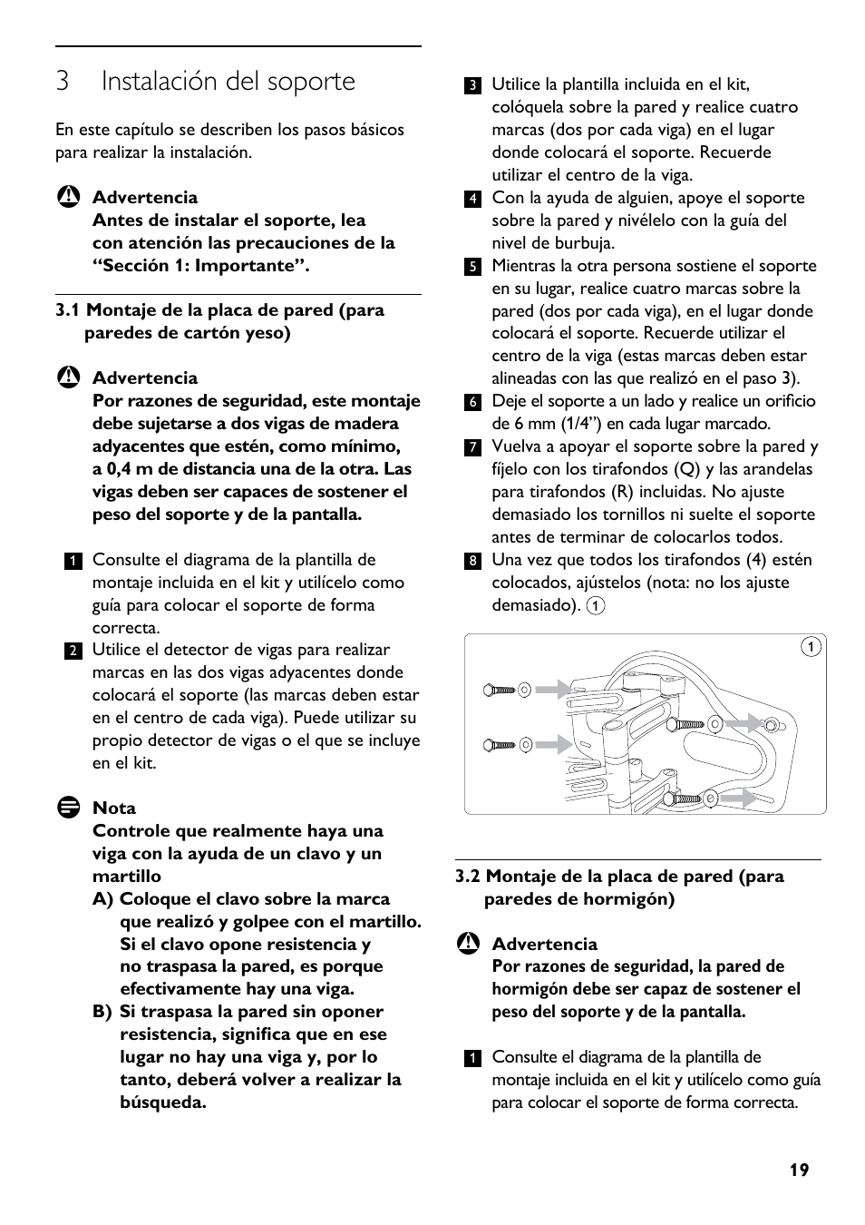 3 instalación del soporte | Philips SQM5562/27 User Manual | Page 19 / 24