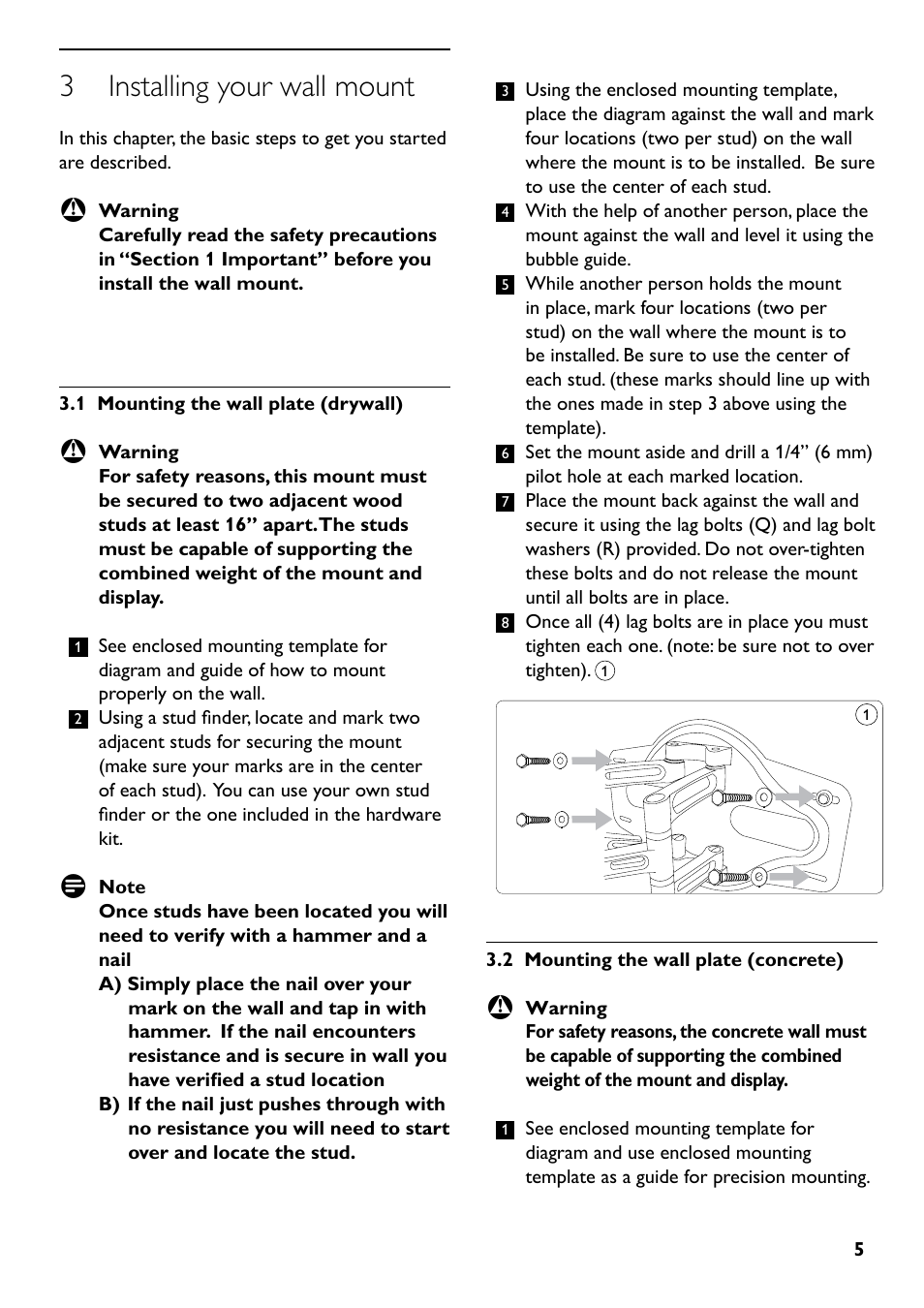 3 installing your wall mount | Philips SQM5562/27 User Manual | Page 5 / 24