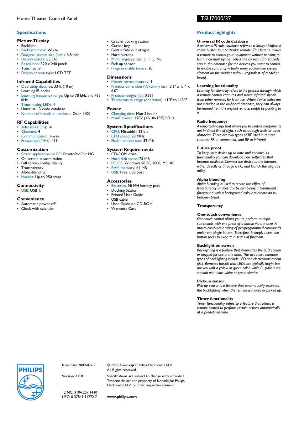 Philips TSU7000 User Manual | Page 2 / 2
