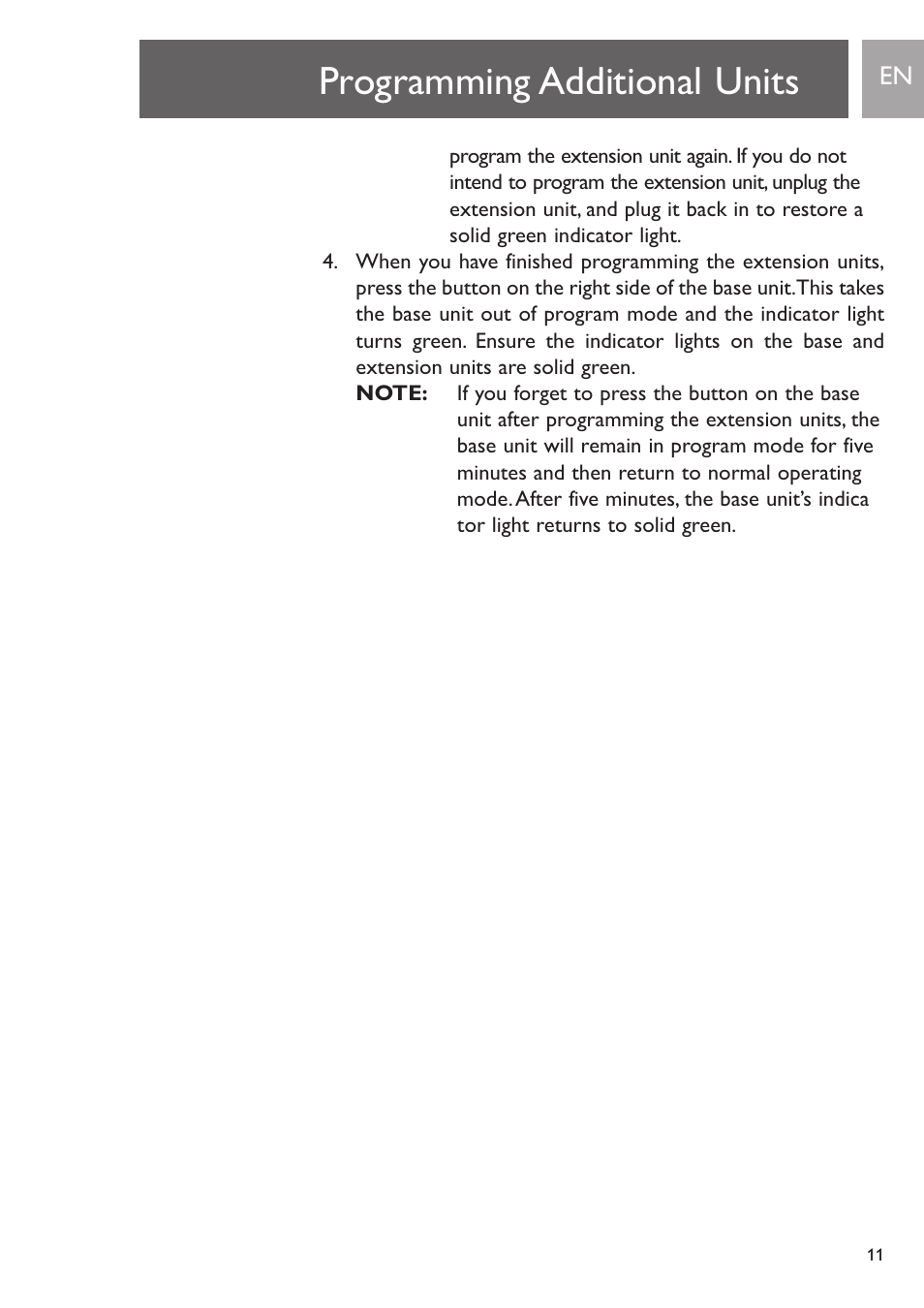 Programming additional units | Philips PH0900L User Manual | Page 11 / 29