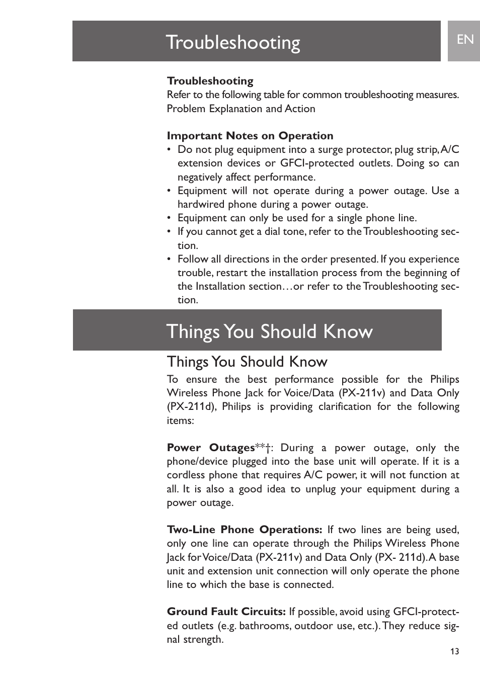 Troubleshooting, Things you should know | Philips PH0900L User Manual | Page 13 / 29