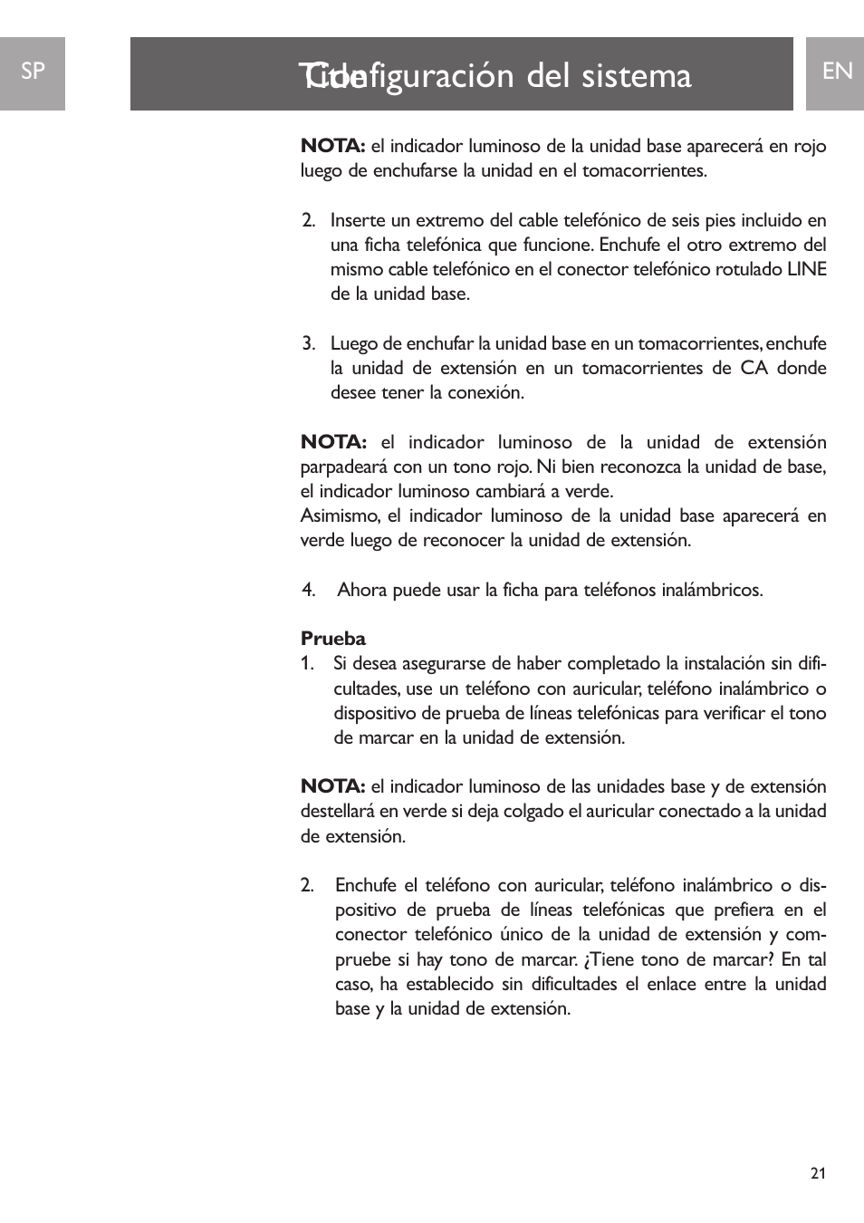 Title, Configuración del sistema | Philips PH0900L User Manual | Page 21 / 29