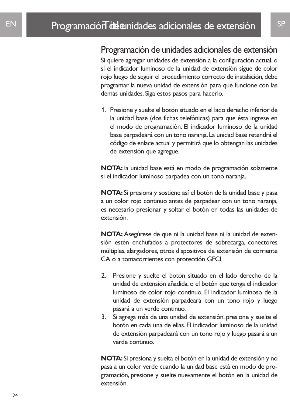 Title, Programación de unidades adicionales de extensión | Philips PH0900L User Manual | Page 24 / 29