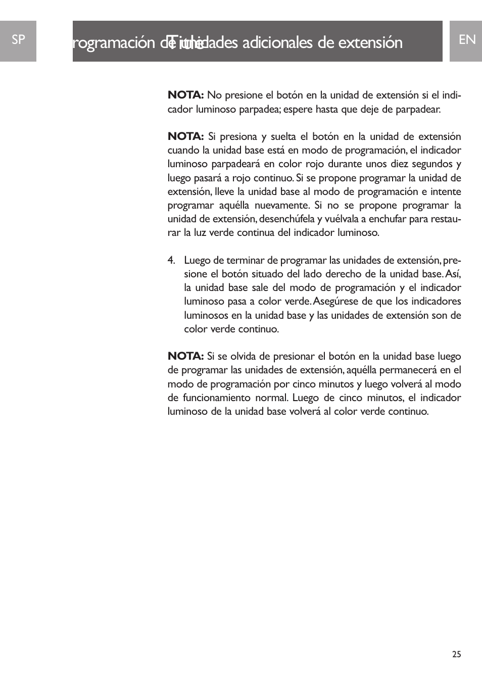 Title, Programación de unidades adicionales de extensión | Philips PH0900L User Manual | Page 25 / 29