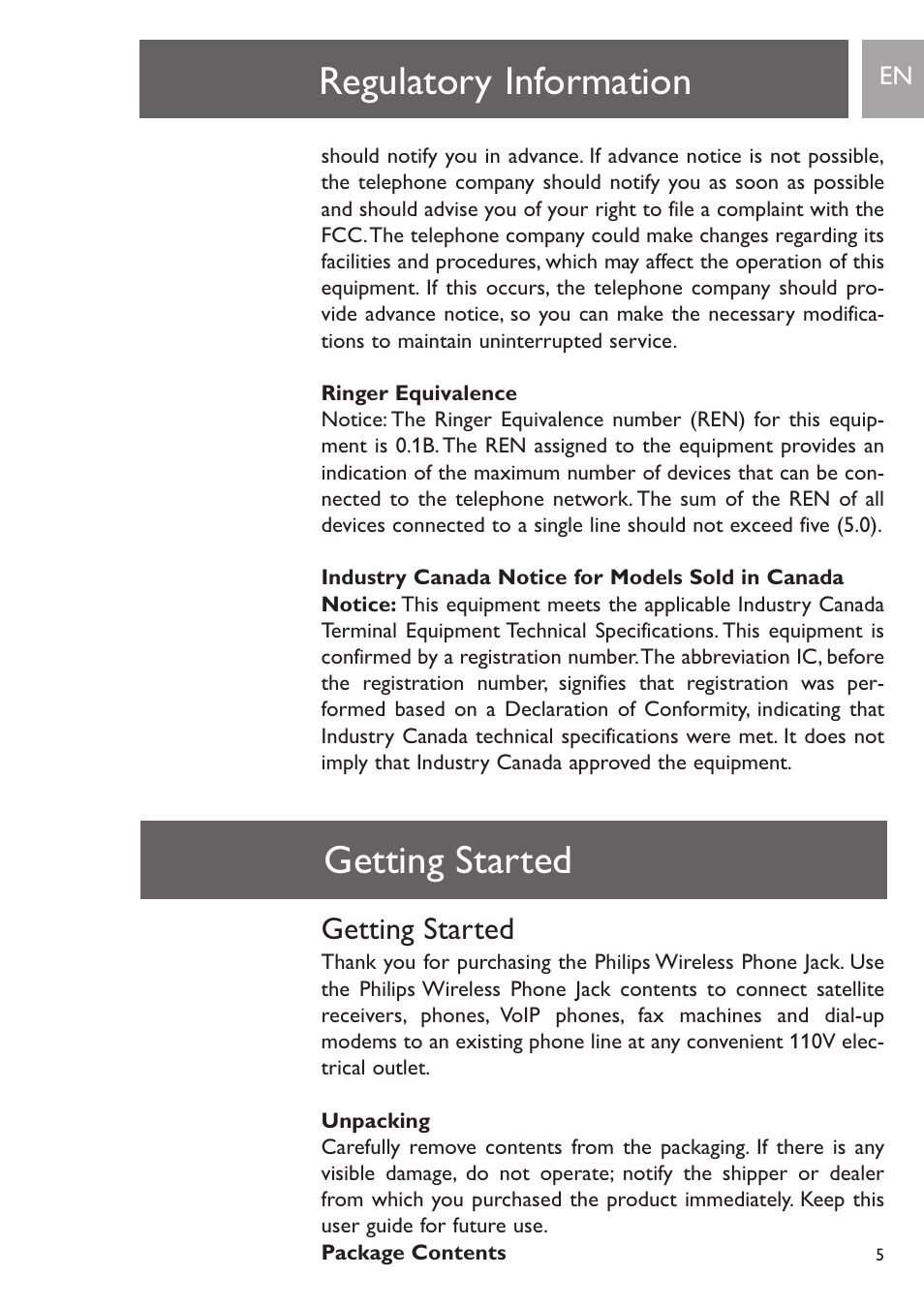 Regulatory information, Getting started | Philips PH0900L User Manual | Page 5 / 29