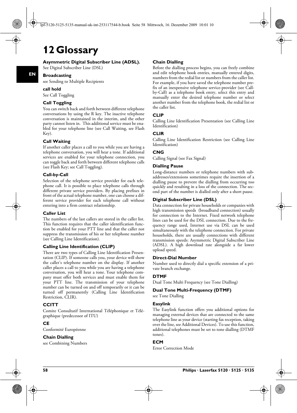 12 glossary | Philips Laserfax LPF 5120 User Manual | Page 58 / 68